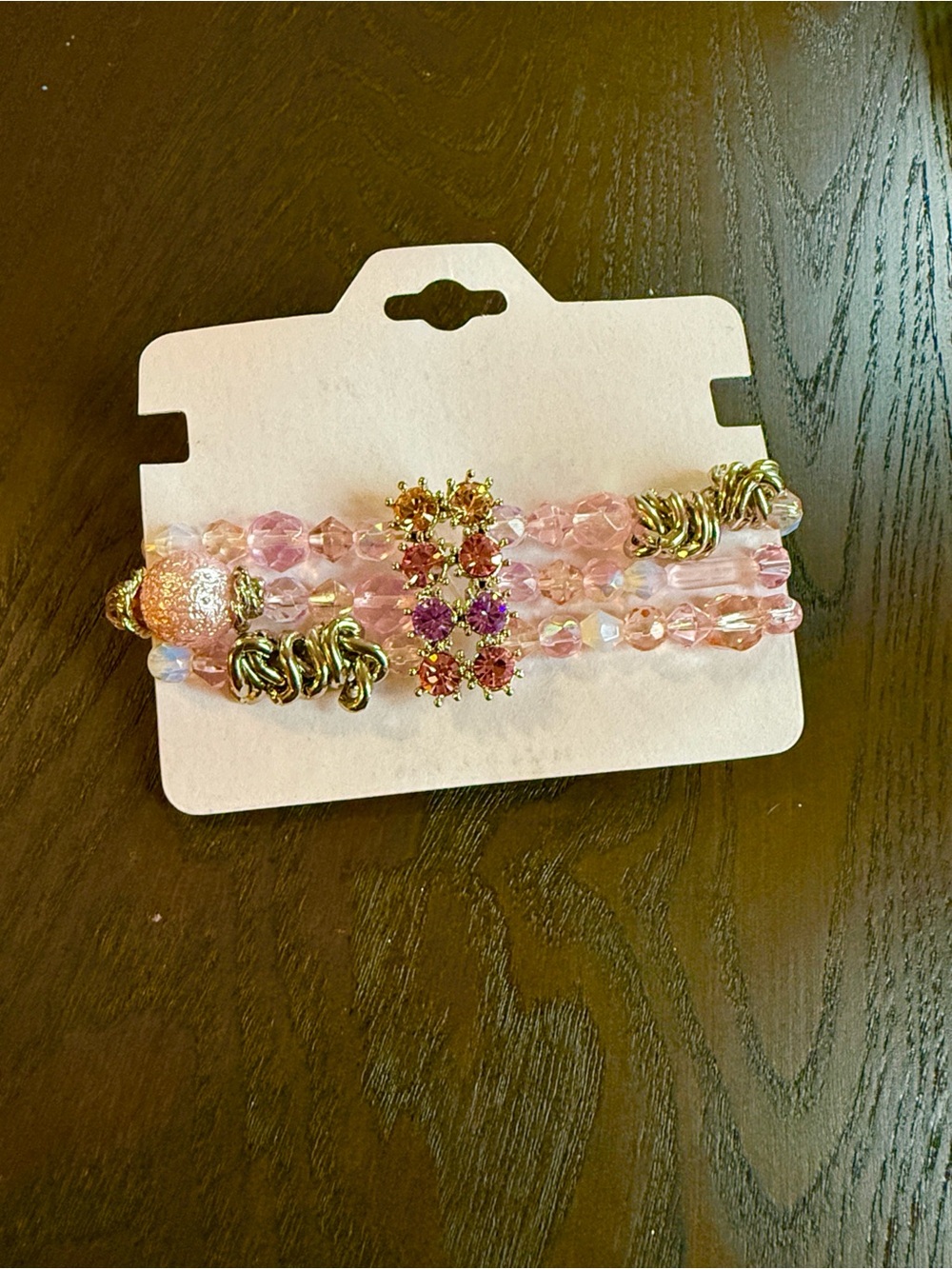Pink Crystal Multi-Strand Bracelet with Silver Accents